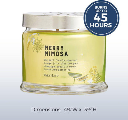 PartyLite 3-Wick Jar Candle, Highly Fragranced Clean Burning Glass Candle, 25-45 Hours Burn Time (Merry Mimosa)