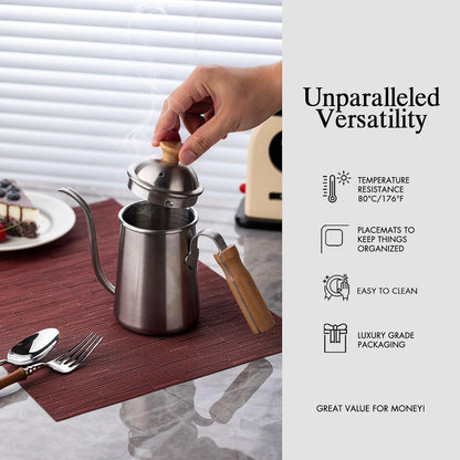 Placemats Set of 4 - Easy Clean Woven Vinyl Placemats for Dining Table, Indoor/Outdoor Place Mats, Washable PVC Table Mats （Burgundy）