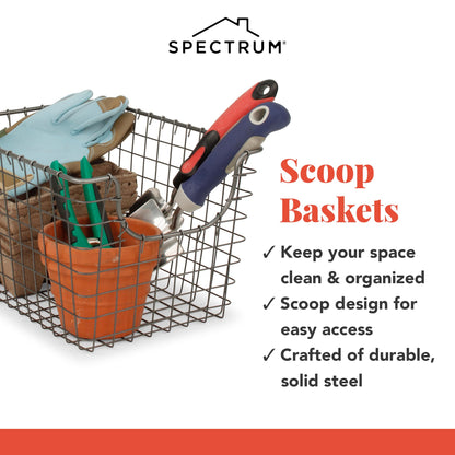 Spectrum Small Wire Scoop Storage Basket Industrial Gray Metal Wire Basket Storage Organizer for