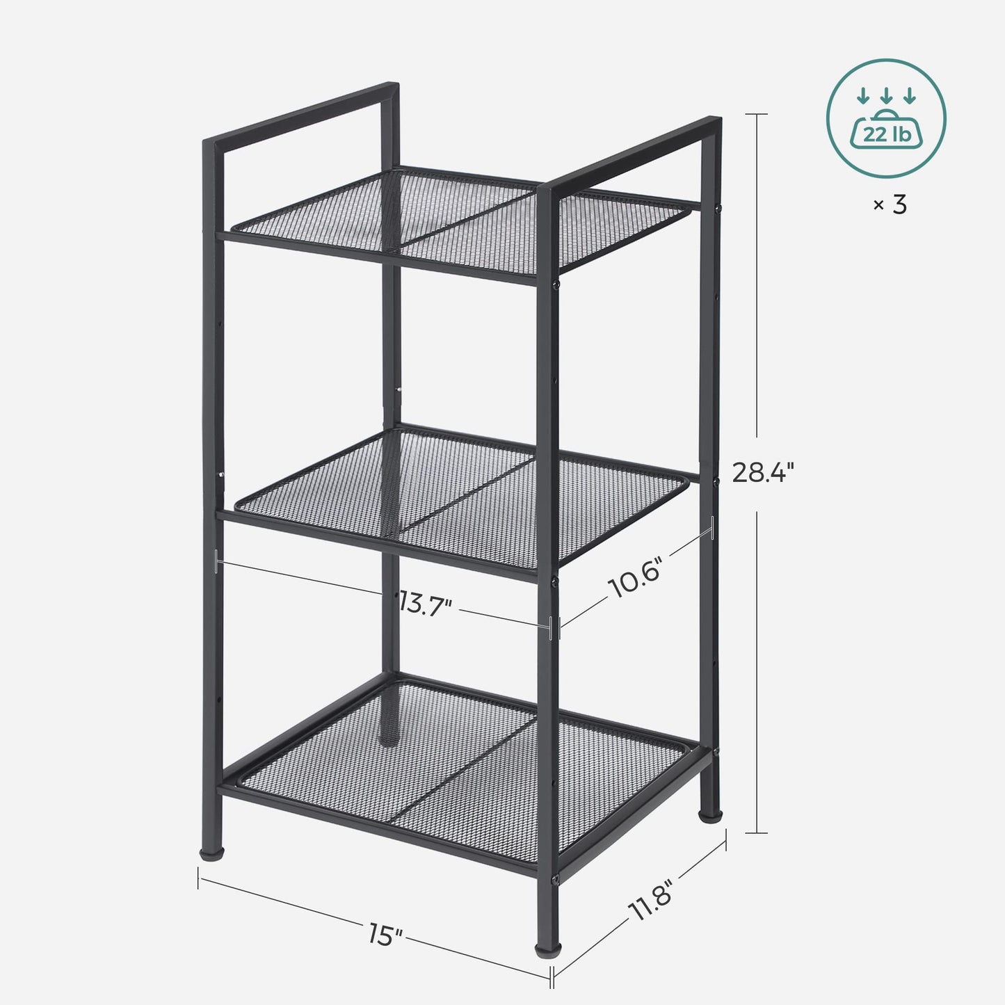 SONGMICS 3-Tier Storage Rack, Bathroom Shelf, Extendable Plant Stand with Adjustable Shelf, for