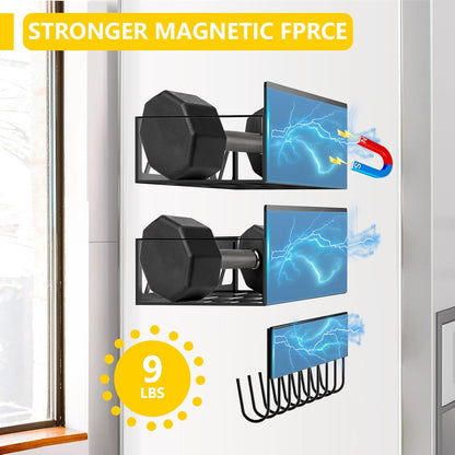Magnetic Spice Rack Organizer for Fridge Seasoning Organizer for Kitchen storage with Screw or Adhesive Hanging,Magnetic Shelf with Hook for Refrigerator and Oven (Black, 5pack&12pcs)