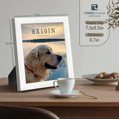 8x10 Picture Frame Set - 3 Pack, Textured White Solid Wood, HD Tempered Glass, Gallery Photo Frame, Table or Wall Display