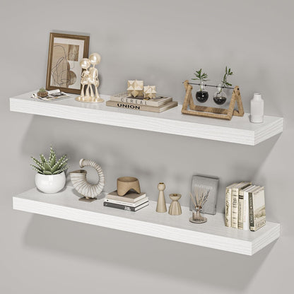 Floating Shelves for Wall,40" W x 8" D x 1.5" H, Wooden Wall Mounted Display Shelves with Invisible Brackets for Living Room, Bedroom, Bathroom, Kitchen Decor and Storage, Set of 2, White