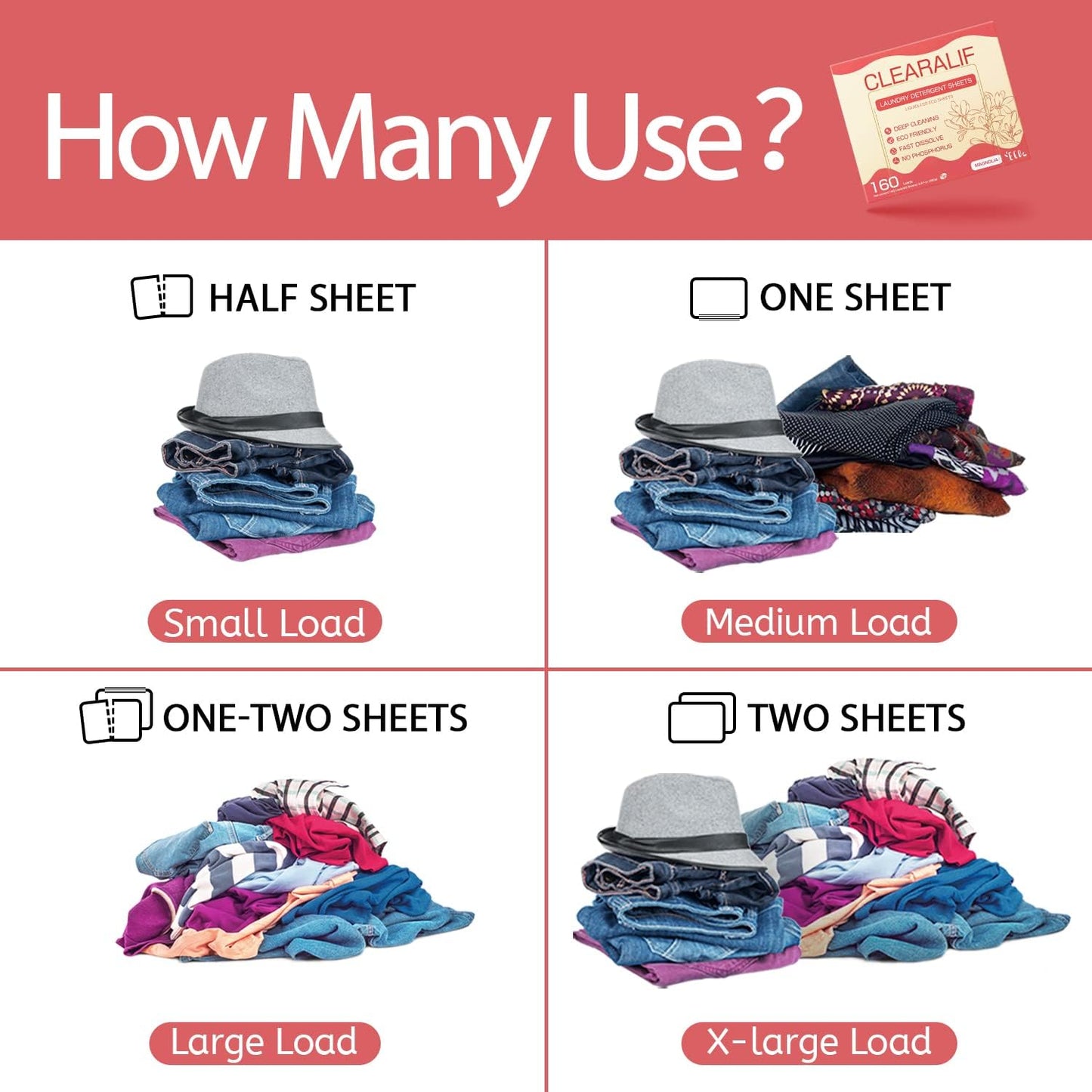 Laundry Detergent Sheets Up to 160 Loads, Magnolia - Great For Travel,Apartments, Dorms,CLEARALIF Laundry Detergent Strips Eco Friendly & Hypoallergenic - 80 Sheets