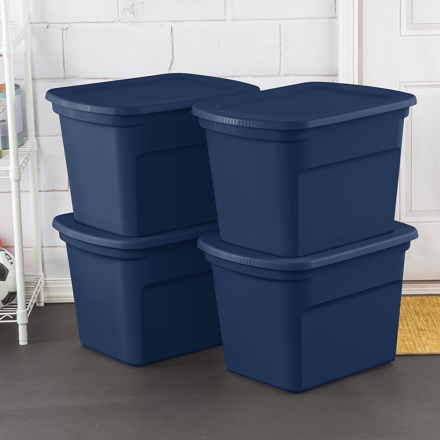 Sterilite 18 Gallon Tote, Plastic Storage Bin with Snap Lid, Blue, 8 Pack