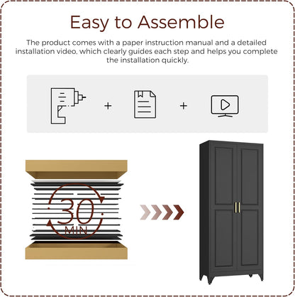 75" Kitchen Pantry Cabinet, Black Metal Storage Cabinets with 2 Doors and 4 Adjustable Shelves, Tall Pantry Storage Cabinet for Kitchen, Dining Room, Living Room