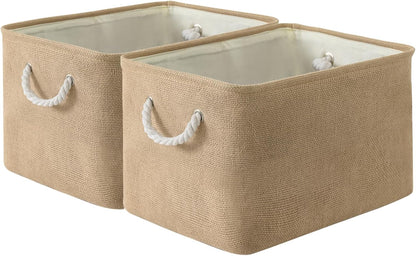 Organization and Storage Basket for Organizing - 17X15X12 inch 2 Pack Collapsible Baskets for Shelves, Fabric Storage Cubes with Rope, Storage Box for Cloth Decorative Gift (Beige)