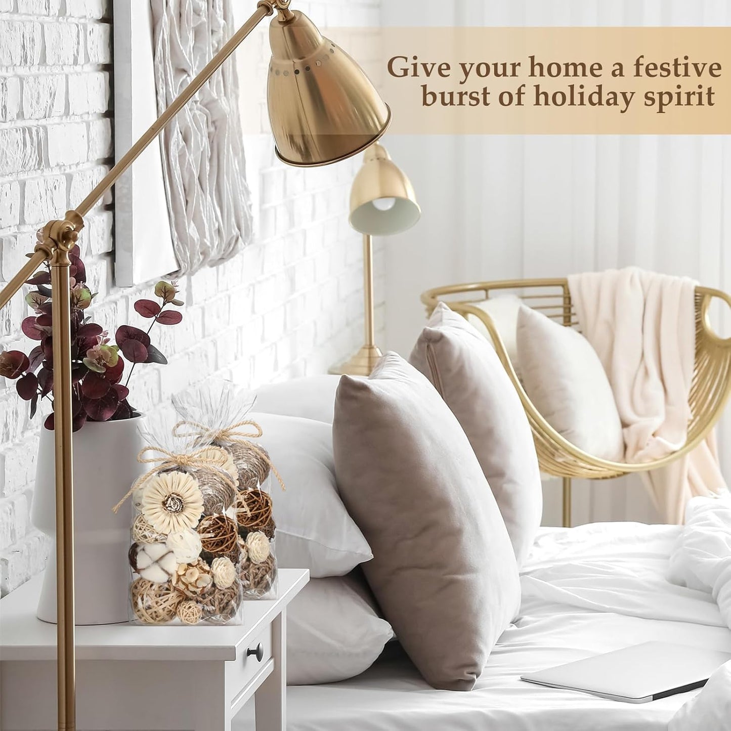 Riceshoot 2 Pack Decorative Balls Potpourri Bowl Filler Decor Natural Vase Bowl Filler Assorted Spherical Rattan Twigs Wicker Balls Cotton for Home Centerpiece(Brown)