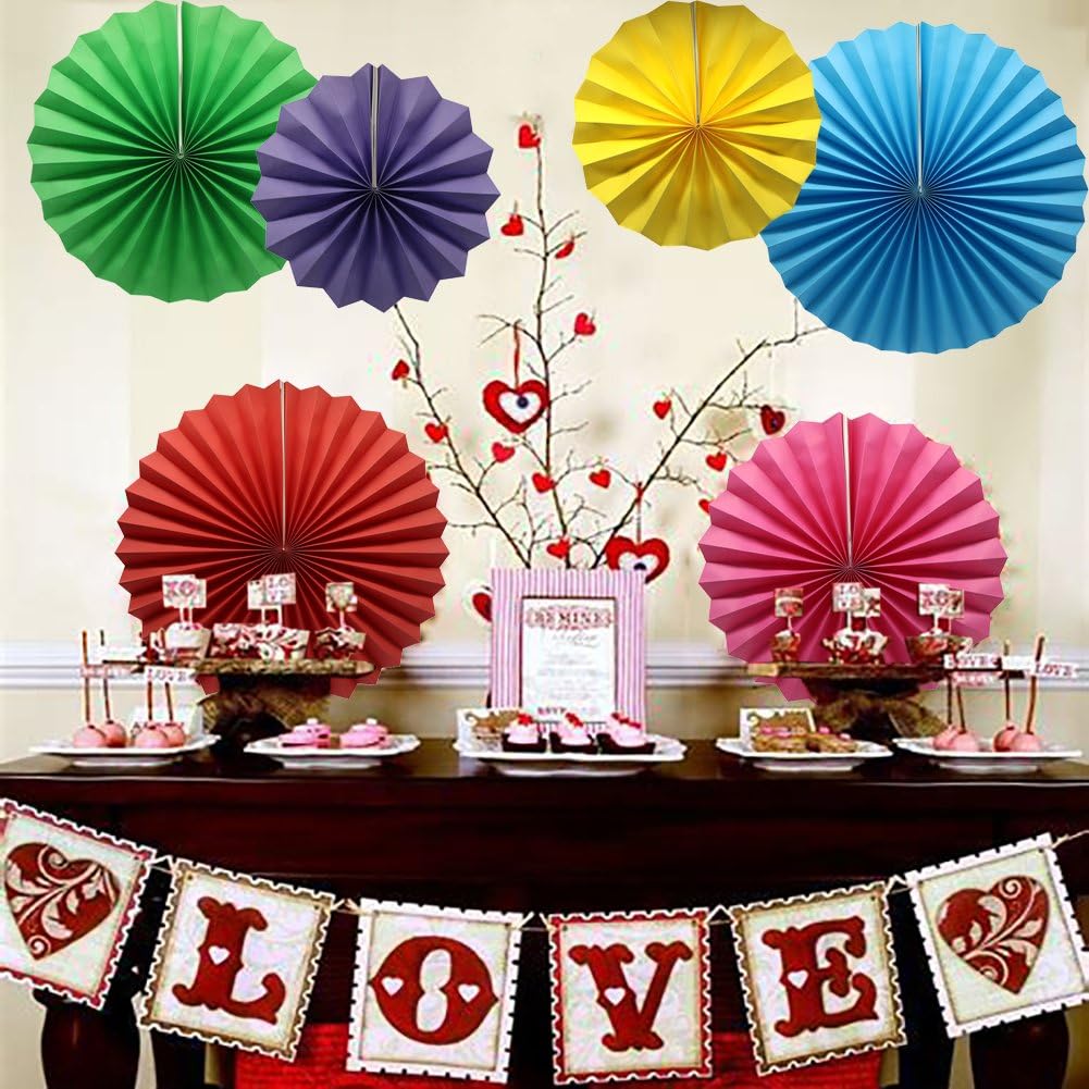 Colorful Hanging Paper Fans Decoration Round Pattern Paper Garlands Set for Party Birthday Wedding Events Accessories, Mix Set of 6
