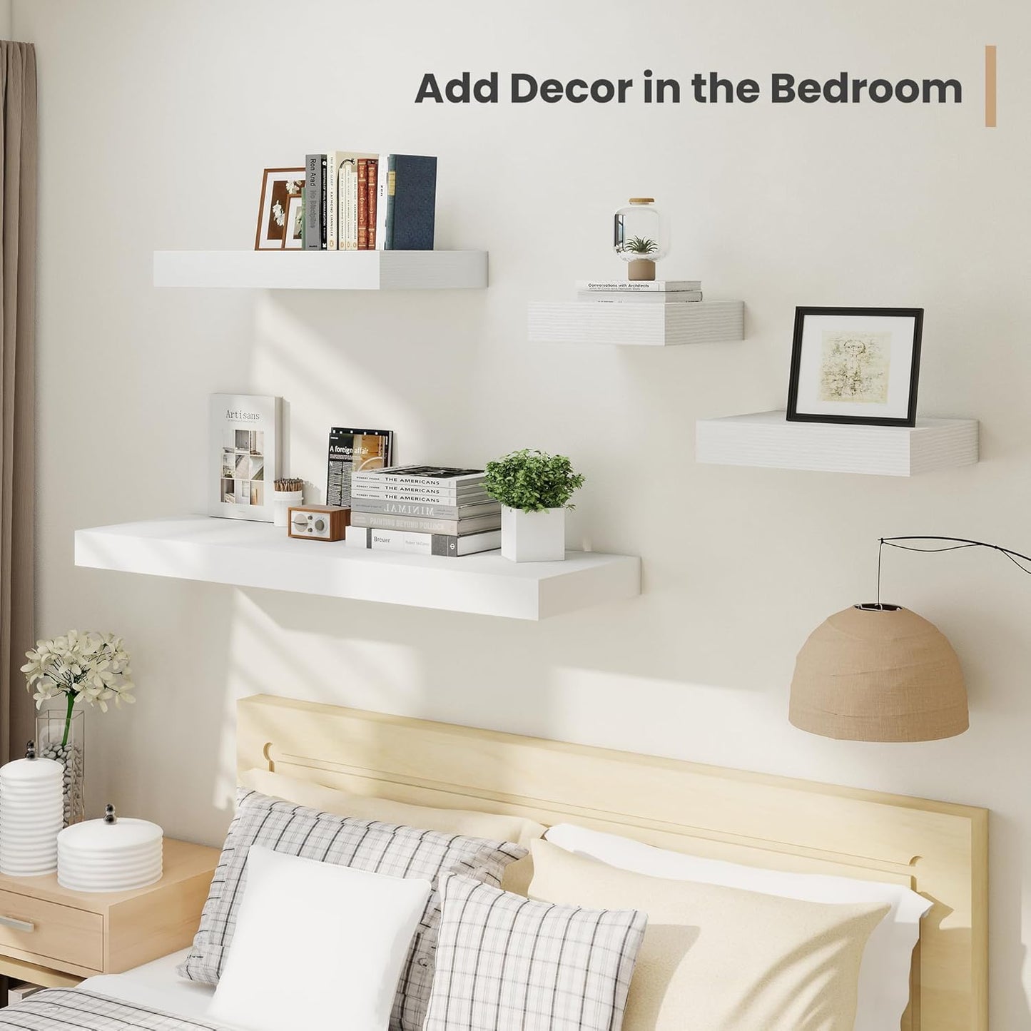 Heimlove 12 Inch Deep Floating Shelves, 12 x 12 inches Long Wall Shelf, Large Extra Display Shelf & Storage Shelf, Rustic Wood Wall Shelves for Fireplace Mantel, White - 2Pack