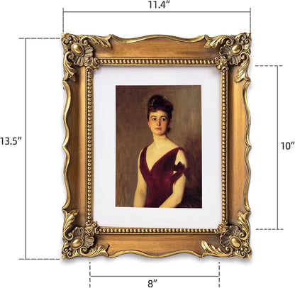 Vintage 8x10 Picture Frame with Embossed Flower, Ornate Gold Frame for 8x10 or 5x7 Photos with White Mat, Antique Photo Frame for Tabletop & Wall Hanging (Bronze)