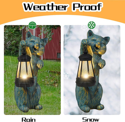 Garden Statues Cat with Solar Lantern Outdoor Bunny Figurines Decorations for Patio Yard Lawn Ornaments Gifts for Birthday Easter Housewarming Mother's Day