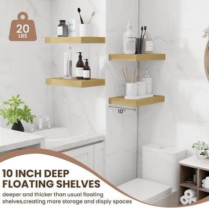 Fun Memories Floating Shelves for Wall - 10 x 16 Floating Shelf - Rustic Wood Storage Shelf - Wall Shelves with Invisible Bracket - 16" Bookshelves for Living Room & Bedroom - Oak - Set of 2