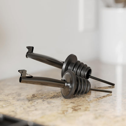 New England Stories Kitchen Cooking Oil Dispenser Set, Olive Oil and Vinegar Bottles, Soy Sauce Dispenser - 2 Pieces, Black, Durable & Stylish Design