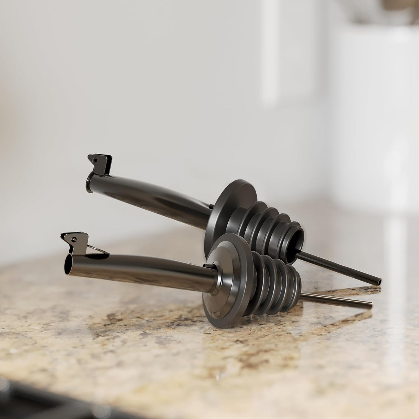 New England Stories Kitchen Cooking Oil Dispenser Set, Olive Oil and Vinegar Bottles, Soy Sauce Dispenser - 4 Pieces, Black, Durable & Stylish Design