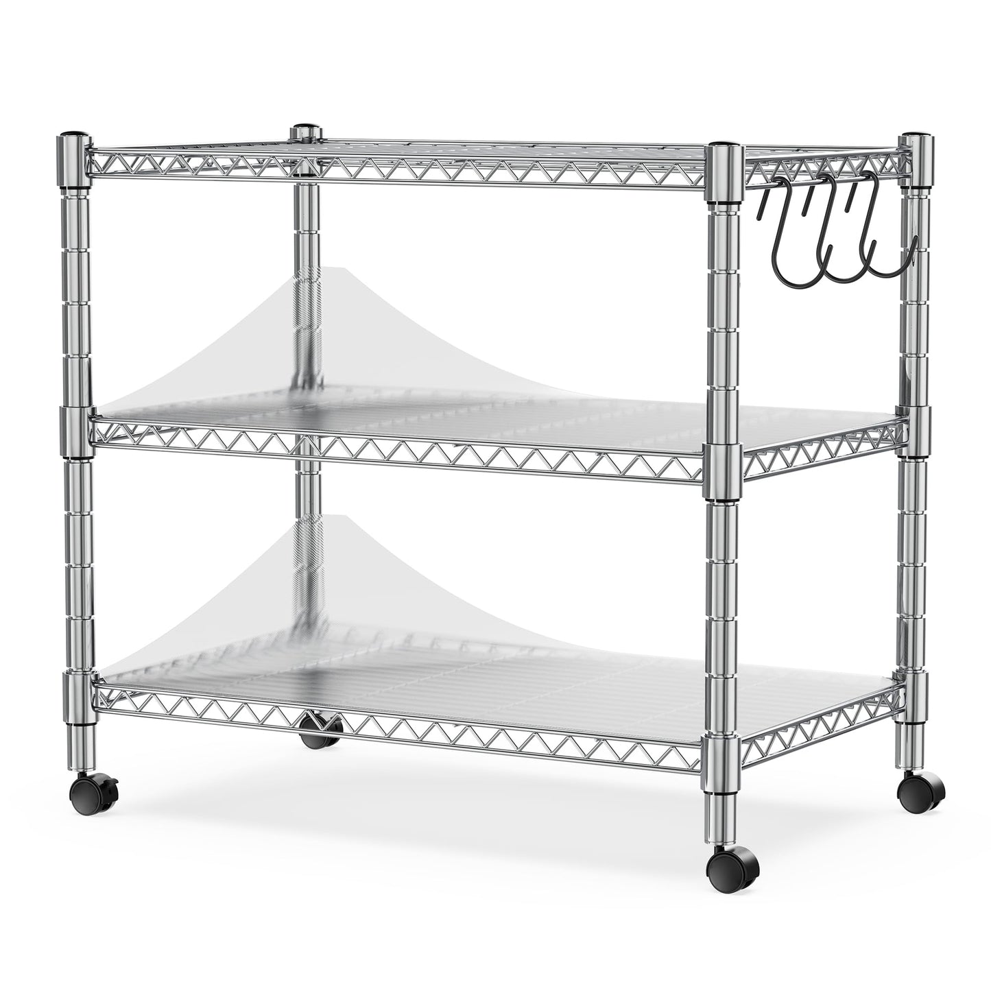 Heavy Duty 3-Shelf Shelving Unit, 24.02" W x 13.78" D x 21.97" H Chrome Steel Storage Rack with