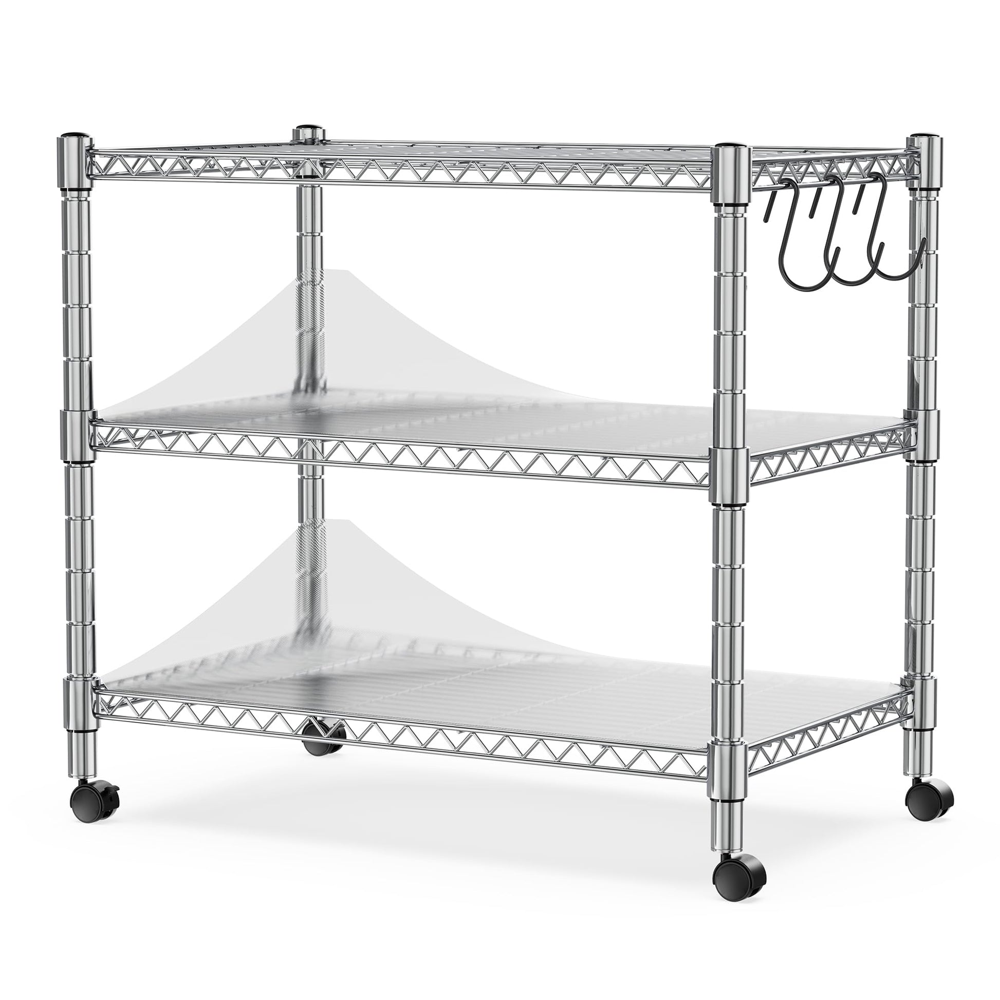 Heavy Duty 3-Shelf Shelving Unit, 24.02" W x 13.78" D x 21.97" H Chrome Steel Storage Rack with