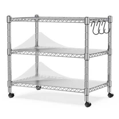 Heavy Duty 3-Shelf Shelving Unit, 24.02" W x 13.78" D x 21.97" H Chrome Steel Storage Rack with