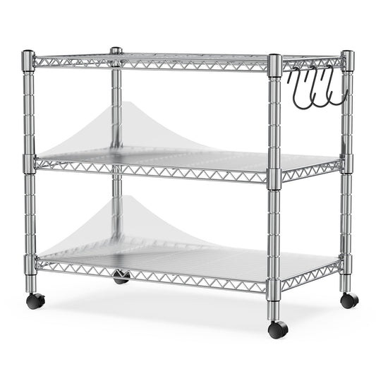 Heavy Duty 3-Shelf Shelving Unit, 24.02" W x 13.78" D x 21.97" H Chrome Steel Storage Rack with