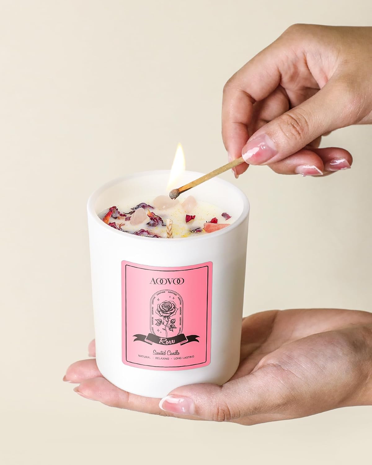 AOOVOO Rose Scented Candles for Women - Aromatherapy Candle with Crystals Inside, 10oz Soy Candles for Home Scented, Birthday Gifts Mothers Day Candle for Mom Women