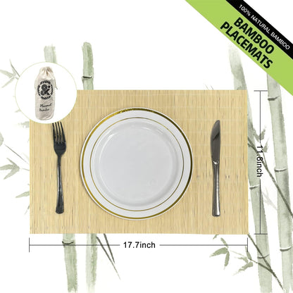 ANDSTAR Set of 12 Pcs Bamboo Placemats Sushi Rolling Mat Japanese Style Natural Anti-Slip Bamboo Placemats Washable Heat-Resistant Table Mats for Dining Room and Kitchen（ Natural Color）