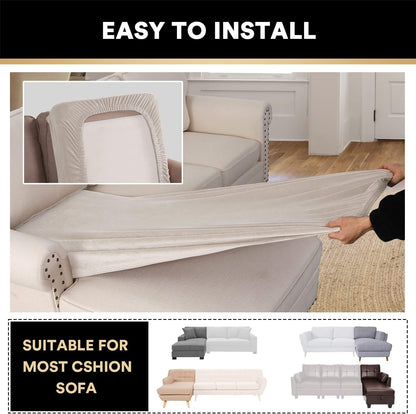 PrinceDeco Sectional Couch Covers Velvet Couch Cover for Dogs Washable L Shaped Couch Cover 1 Piece Individual Sectional Couch Covers with Elastic Bottom(Chaise Lounge,Ivory)