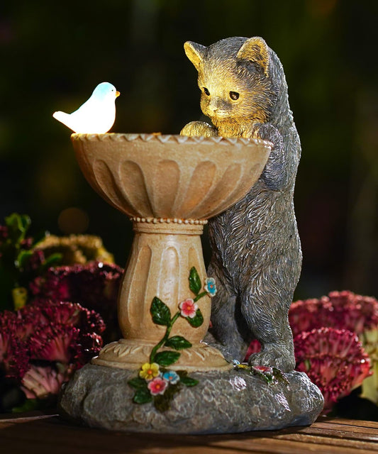 Nacome Solar Cat Birdbath Garden Decor: Outdoor Statues Ornaments for Outside Decorations Yard Art