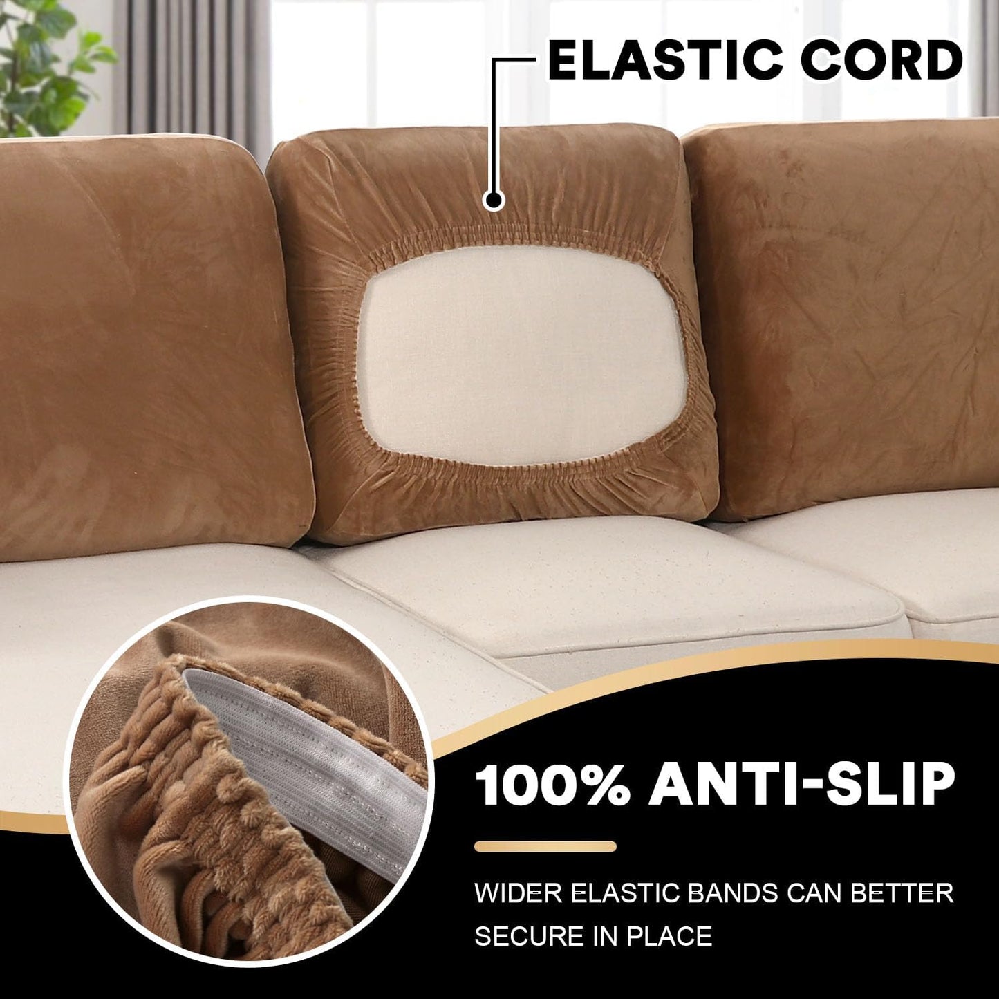 PrinceDeco Velvet Cushion Covers for Sectional Couch, Camel