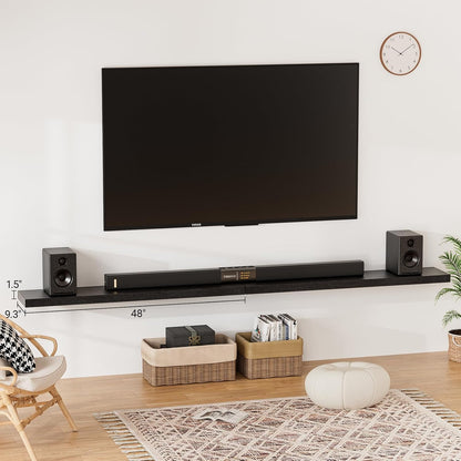 Heimlove Floating Shelves for Wall 48 Inches Long,9.3" Deep Black Floating Shelf Set of 2,Wall Mounted Wood Shelves for Bathroom Bedroom Living Room Kitchen Office,Shelf for Books Storage Room Decor