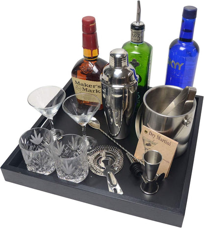 Square Wood Serving Tray with Handle, Ottoman Decorative for Home, 16x16 inches Black