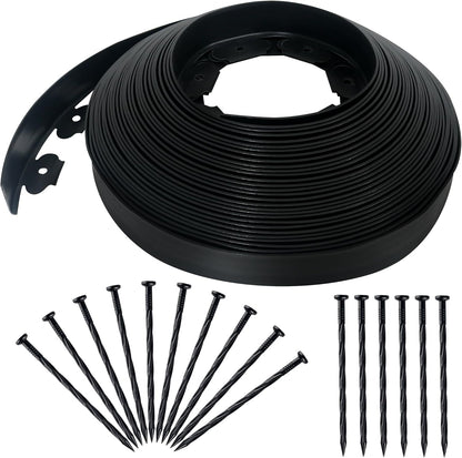 2 Inch x 100FT Landscape Edging Border with 90 Anchoring Spikes, No Dig Garden Border Edging Kit, Plastic Flexible Edging for Landscaping Garden Flower Beds Lawn Yard Paver Pathway, Black