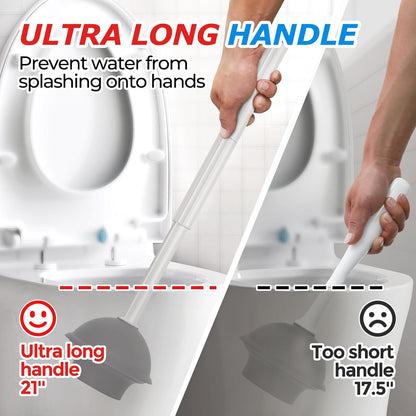 2Pack 2 in 1 Toilet Brush and Plunger Set, Extended Handle Plunger，Toilet Bowl Brush Plunger Set,Bathroom Cleaning Tools ，Toilet Brush Plunger Combo，Cleaning Supplies（Cream Grey）