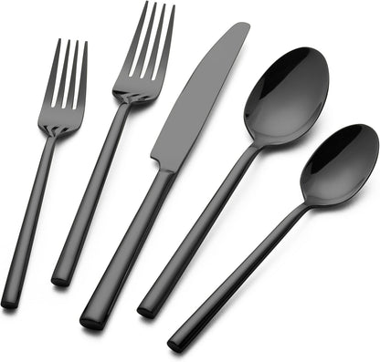 Alata Potter Black 20-Piece Forged Silverware Set with Utensil-Serving Set, Service for 4, Stainless Steel Flatware Set, Modern Design with Mirror Finish, Ideal for Home, Kitchen, Party, Camping