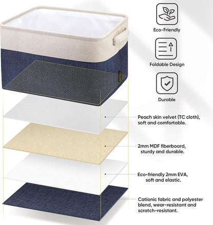 BALEINE 1 Pack Fabric Storage Bins for Shelves, Linen Storage Baskets for Organizing, Decorative Closet Bins for Clothes, Home (Navy Blue, 12"x8"x8")