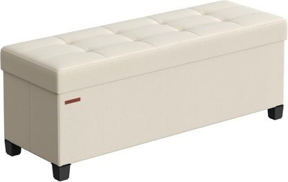 SONGMICS Storage Ottoman Bench, Foldable Foot Rest with Legs, 15 x 43 x 15.7 Inches, End of Bed Bench, Storage Chest, Load up to 660 lb, for Living Room, Bedroom, Entryway, Cream White ULSF018W01
