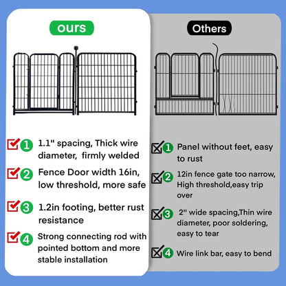 ADAVIN Tall Garden Fence with Gate, 48 in(H) 8 Panels Heavy Duty Iron Metal Animal Barrier Fence, Indoor Dog Playpen, Temporary Fencing, Dog Fence Outdoor for Yard, Total17.7 Ft(L), Black