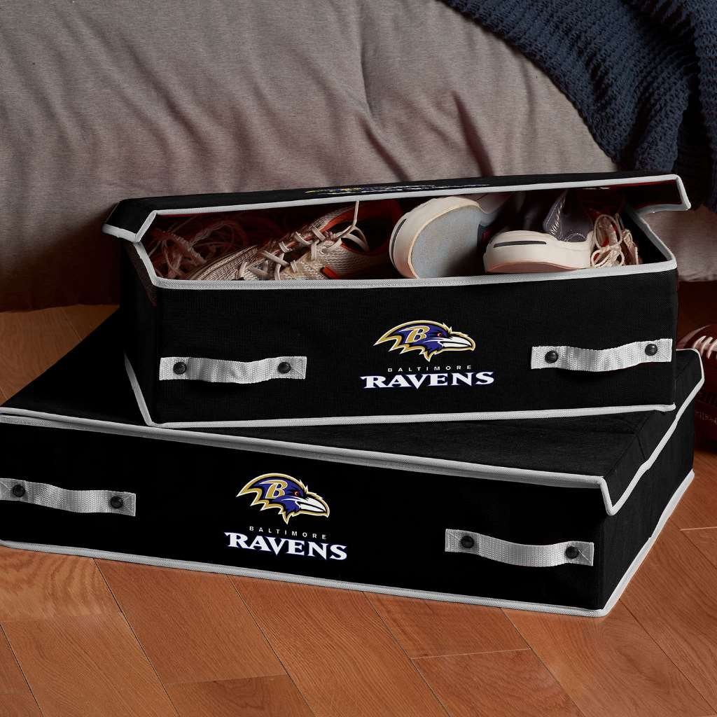 Franklin Sports Baltimore Ravens NFL Storage Bin - Under Bed Container - Folding Portable Bin for