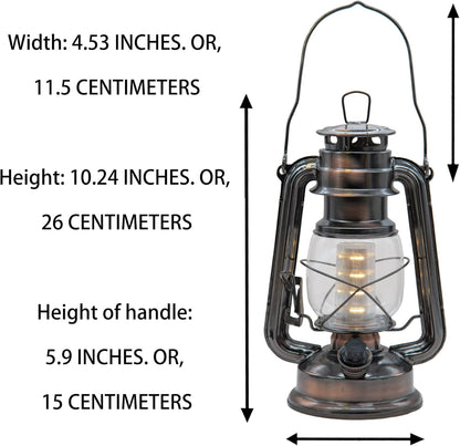 YAKii LED Vintage Lantern Metal Hanging Hurricane 12 LED Dimmer Switch Warm White Battery Operated Power Outage Indoor Camping Lighting Outdoor Brooklyn Decoration(Copper)