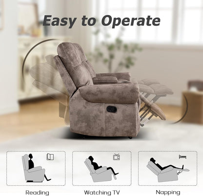 EBELLO Reclining Couch Sofa Furniture Set for Living Room,Vintage Rivet Mid-Century Design, Included 1 Seat Power Massage Recliner Chair, a Manual Loveseat, and a 3 Seater Manual Sofa, Brown