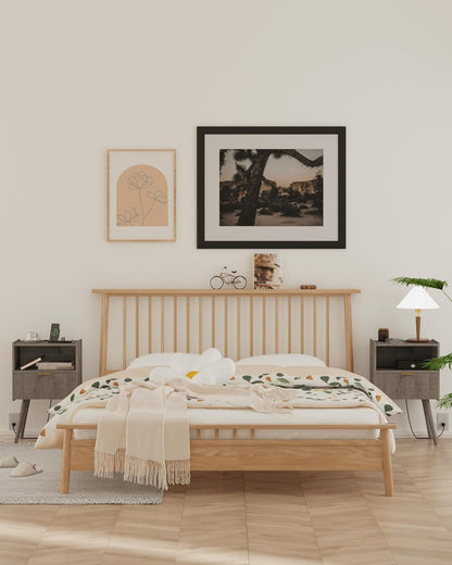 Nightstand,Modern Bedside Table with Storage Drawer and Open Wood Shelf, Accent Night Stand with Solid Wood Legs for Living Room, Bedroom and Small Spaces,Easy Assembly (Grey Oak-Outlet)