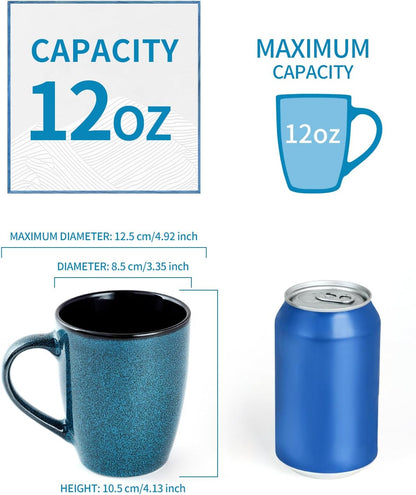 Ceramic Coffee Mugs 12oz, Set of 6 - Large With Handle for Men, Women, Dad, Mom - Modern Cups for Tea, Latte, Cappuccino, Cocoa (6 Pack)