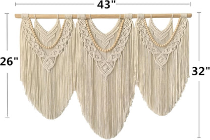 large macrame wall hanging - Boho Tapestry Macrame Wall Decor Art- Chic Bohemian Handmade Woven Tapestry Home Decoration for Bedroom Living Room Apartment Wedding Party - 43"x32" (Beige-Wood Bead)