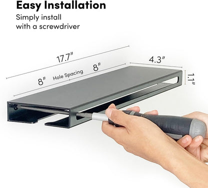 Wall Mounted Wine Rack – Metal Floating Bar Shelf with Bottle and Glass Holder, Holds 5 Bottles and 4-6 Glasses