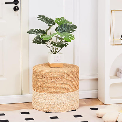 Wimarsbon 18'' Pouf Ottoman, Natural Braided Poof, Round Poufs, Rustic Handweave Lounge Pouffe, Boho Footrest Stool for Bedroom, Accent Table or Seat for Patio, Living Room