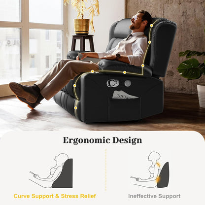 RV Loveseat Recliner Sofa, PU Leather RV Reclining Loveseat with USB Charge Ports, Cup Holders, 2 Seater Manual Pull Tab Recliner Sofa Couches for Living Room/RV, Black