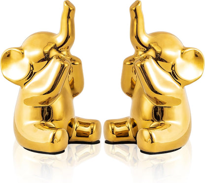 Loving Pair of Small Gold Elephant Statues Gold Home Decor Modern Boho Style Figurine Decorative Ornaments for Living Room, Bedroom, Office Desktop, Cabinets, Shelf