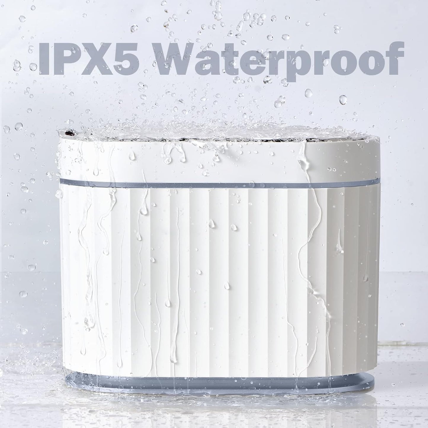 ELPHECO Mini Trash Can with Lid Small Desktop Trash Can with Lid, 5 Liter Automatic Garbage Bin, 1.3 Gallon Motion Sensor Countertop Waste Basket for Bedroom, Office, Bathroom, White with Grey Trim