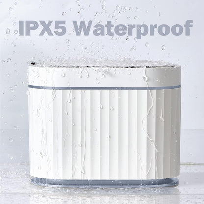 ELPHECO Mini Trash Can with Lid Small Desktop Trash Can with Lid, 5 Liter Automatic Garbage Bin, 1.3 Gallon Motion Sensor Countertop Waste Basket for Bedroom, Office, Bathroom, White with Grey Trim