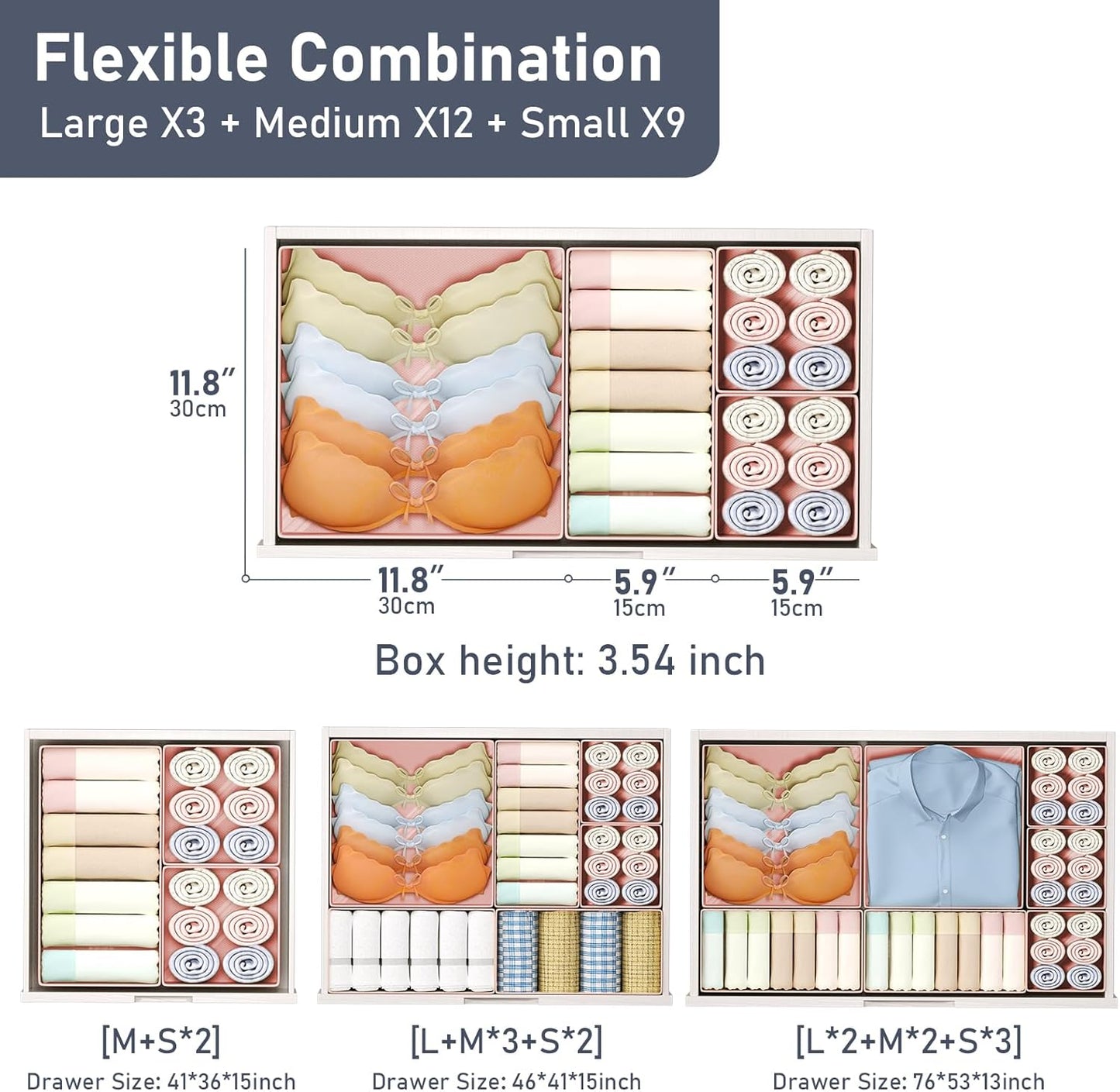 DIMJ Drawer Organizer Clothes 24Pack - Foldable Baby Organizers and Storage & Dresser Organizer for Bedroom, Closet - Nursery Organization Dresser Dividers for underwear, Sock,Bra, Belt, Tie, Pink