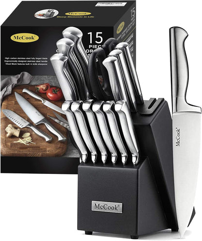 McCook® Knife Sets, German Stainless Steel Knife Block Sets with Built-in Sharpener